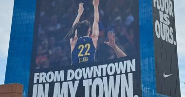 Caitlin Clark's Nike advert in Indianapolis covers almost the entirety of the 30-floor hotel