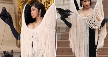 Cardi B brings live bird to Schiaparelli Paris Haute Couture Week show 