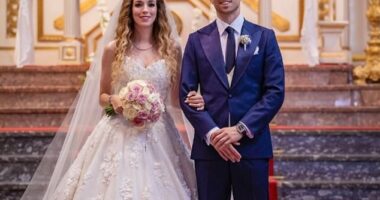 Liverpool forward Diogo Jota tragically died aged 28 (pictured: Jota on his wedding day after marrying his childhood sweetheart Rute Cardosa in the last fortnight)