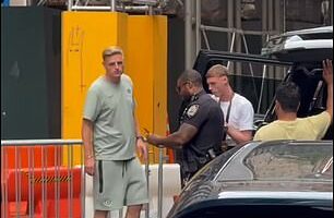 Cole Palmer was spotted taking a selfie with a New York police officer as he left his hotel