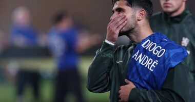 Pedro Neto fought back tears during tributes to Diogo Jota and Andre Silva on Friday night