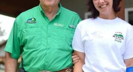 Camp Mystic counselor Holly Kate Hurley (right), 19, described how the cabins were 'wiped away' by the raging Texas floods that killed her beloved director Dick Eastland (left)