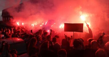 Hundres of Crystal Palace fans protested against their Europa League exile at Selhurst Park