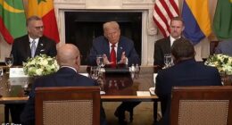 He throws his hands in the air before eventually interjecting, saying: 'I appreciate it very much. Maybe we're going to have to go a little quicker than this'