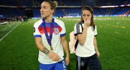 England hero Lucy Bronze consoled her close friend Ona Batlle after the Euro 2025 final