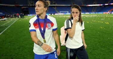 England hero Lucy Bronze consoled her close friend Ona Batlle after the Euro 2025 final