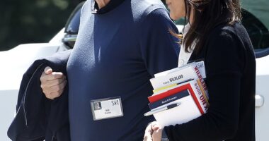Bill Gates, co-founder of Microsoft, walks to lunch at the Allen & Company Sun Valley Conference on July 10, 2025 in Sun Valley