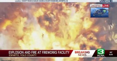 A warehouse packed with fireworks erupted in a massive explosion on Tuesday evening