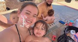 The family of a Texas father who died while rescuing his loved ones from sudden flash flooding in Texas shared his final, heartbreaking words: 'I'm sorry, I'm not going to make it. I love y'all.' Pictured: Julian Ryan (left) with his fiancée Christinia Wilson and their children