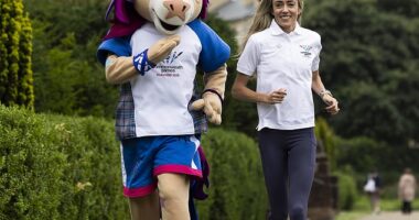 Scottish track star Eilish McColgan helped launch the Games' new mascot, Finnie