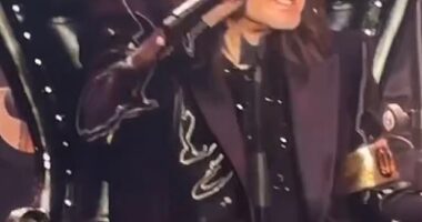 FIRST LOOK: Ozzy Osbourne sent fans into a frenzy as he arrived on stage in Birmingham 's Villa Park on Saturday night for his final ever performance