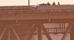 The truck plunged into the Delaware River just before 4am Friday, according to officials