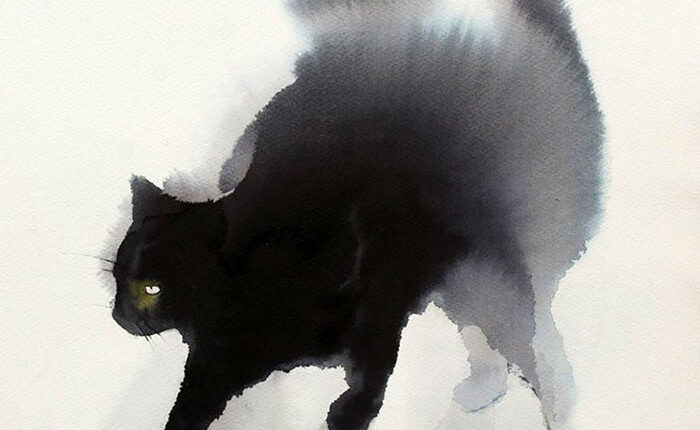 Gloomy Watercolor Cats Slowly Bleeding Into The Paper