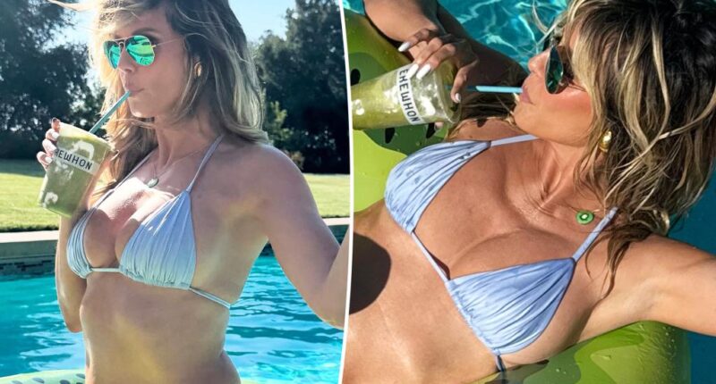 Heidi Klum beats the heat in itty-bitty bikini while sipping kiwi smoothie