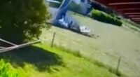 This is the horrifying moment a tourist plane nose dives and crashes yards from houses in the French Alpes - killing three