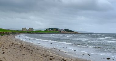 The leg was found on Prestwick Beach in Scotland on the morning of June 10. Pictured: Prestwick Promenade looking south towards Ayr back into the town on a stormy day (file image)