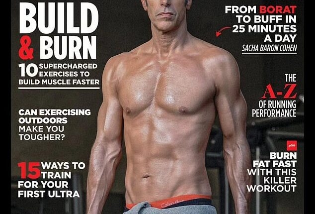 Posing shirtless for Men's Fitness UK cover, Sacha Baron Cohen looked incredible as he showed off his chiselled abs and toned arms