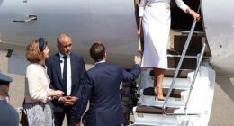 French President Emmanuel Macron was ignored by his wife Brigitte today at RAF Northolt