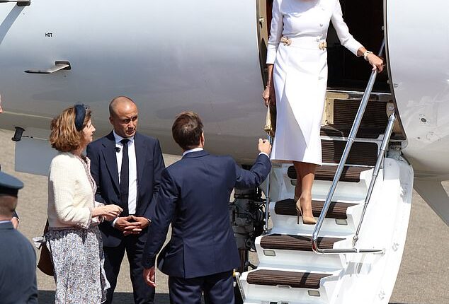 French President Emmanuel Macron was ignored by his wife Brigitte today at RAF Northolt