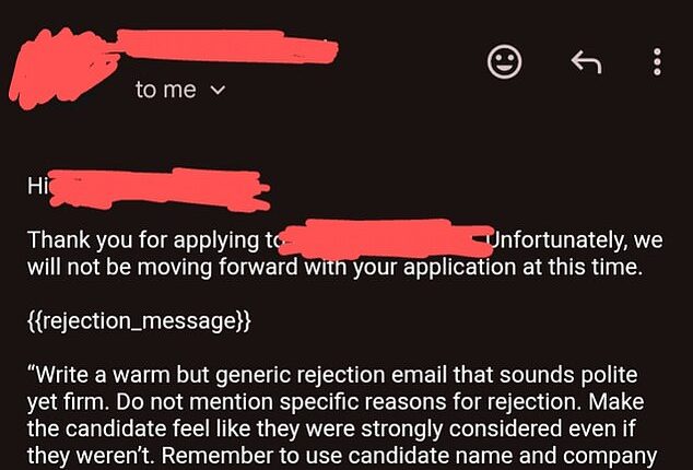 A recruiter has learned first hand how not to use AI in the workplace after sending an awkward auto-generated rejection email to a hopeful job candidate