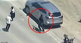 An ICE protestor could be seen firing a gun directly towards federal agents on Thursday morning, dangerously escalating an already volatile standoff at a California cannabis farm