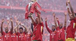 Jota celebrated winning the Premier League title with his Liverpool team-mates in May