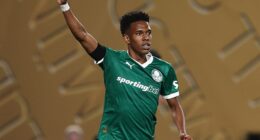 Estevao Willian pictured celebrating after scoring for Palmeiras against Chelsea in the USA