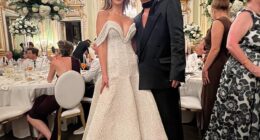 Delta Goodrem looked radiant as she showed off her second dress as she partied the night away after saying 'I do' in Matla. Pictured Delta and designer Con Ilio