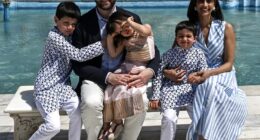 English summer: US Vice President JD Vance, his wife Usha, daughter Mirabel and sons Ewan, left, and Vivek are heading for The Cotswolds this summer - along with their huge entourage (Pictured at the Taj Mahal in April)