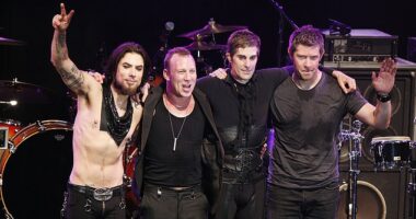 Jane's Addiction band members Dave Navarro (L, pictured in 2008), Eric Avery (R), and Stephen Perkins (2-L) are reportedly suing their frontman Perry Farrell (2-R) for $10M minimum in damages over his very public, violent outburst on September 13