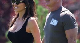 In photos of Jeff Bezos from the 'billionaire summer camp' in Sun Valley, Idaho, this week, he appears to have thick white-grey hair around the sides of his scalp
