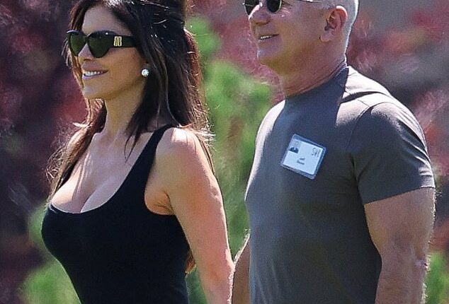 In photos of Jeff Bezos from the 'billionaire summer camp' in Sun Valley, Idaho, this week, he appears to have thick white-grey hair around the sides of his scalp