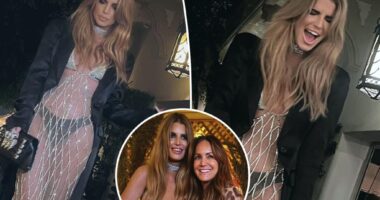 Jessica Simpson celebrates birthday at Chateau Marmont in see-through dress