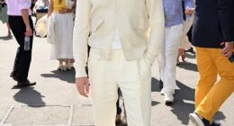 Joe Alwyn, 34, looked suave in head-to-toe white as he led the stars attending day 10 at Wimbledon on Wednesday