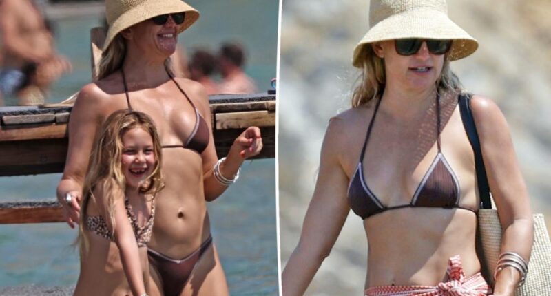 Kate Hudson bares her rock-hard abs on Ibiza beach with daughter Rani