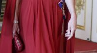 The Princess of Wales dazzled in deep crimson this evening as she stepped out for the State Banquet held in honour of French President Emmanuel Macron