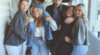 The mom of murdered Idaho student Kaylee Goncalves (second left) revealed her daughter was beaten in the face by killer Brian Kohberger before her death. Goncalves was murdered along with Madison Mogen, 21, (on shoulders)  Xana Kernodle, 20, (second right) and Ethan Chapin, 20