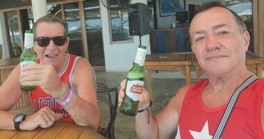 A porn star murdered couple Albert Alfonso, 62, (right) and Paul Longworth, 71, (left) before wheeling their dismembered heads in a suitcase and putting them into a chest freezer, jurors heard