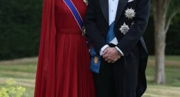 The Prince and Princess of Wales pictured in attendance at this evening's state banquet at Windsor