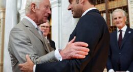 King Charles will honour the history between Britain and France as he hosts President Macron for a State Visit at Windsor Castle today (The King and Macron pictured in 2024)