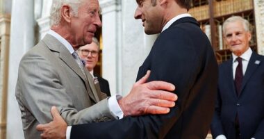 King Charles will honour the history between Britain and France as he hosts President Macron for a State Visit at Windsor Castle today (The King and Macron pictured in 2024)
