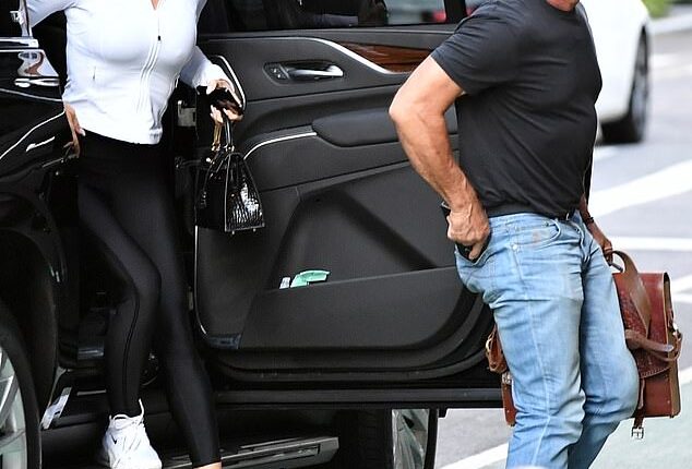 Lauren Sanchez, 55, rocked a black Hermes bag as she joined her husband Jeff Bezos in New York City over the weekend