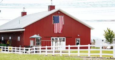 American Flag on Red Barn