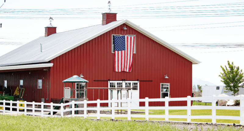 American Flag on Red Barn