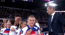 Football fans have dubbed Lioness Chloe Kelly a 'legend' after her emotions got the better of her on live TV