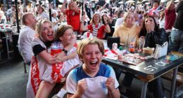 A peak live audience of 12.2million people watched the Women's Euro final on the BBC - with the total set to be topped up with ITV viewers (pictured: fans watching at Boxpark Croydon)