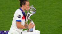 Lucy Bronze kissed the trophy after helping England beat Spain to win the Women's Euros