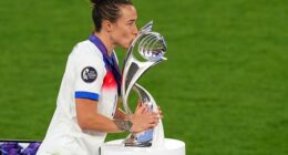 Lucy Bronze kissed the trophy after helping England beat Spain to win the Women's Euros