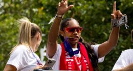 Khiara Keating, pictured during the Lionesses' parade on Wednesday, was hit with a fine