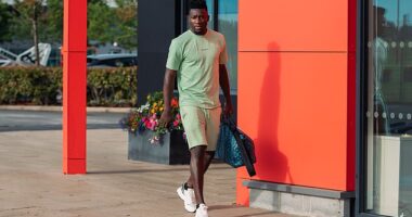 Man United have put a £30million price tag on Andre Onana, pictured at Carrington on Monday